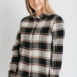 Piper & Scoot Tops The Schilling Button Up Blouse In Black + Rust