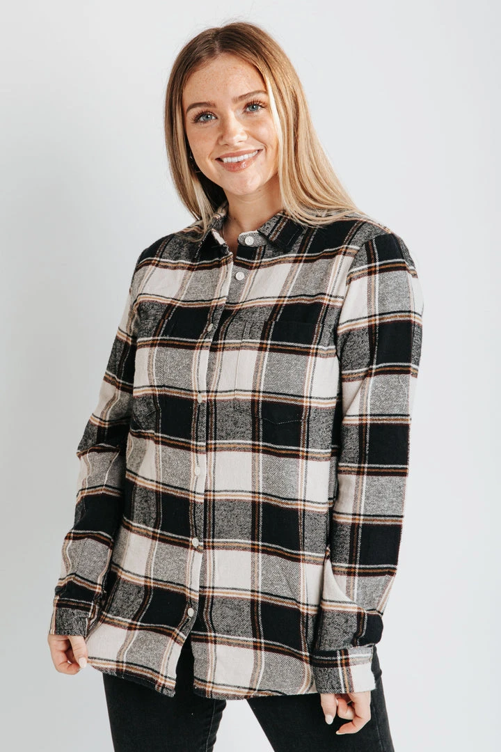 Piper & Scoot Tops The Schilling Button Up Blouse In Black + Rust