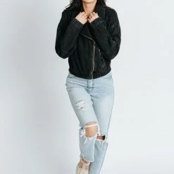 Piper & Scoot The Alondra Zip Up Jacket In Black Denim