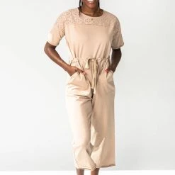 Piper & Scoot The Salford Lace Contrast Jumpsuit In Natural Bottoms + Jumpsuits