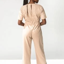 Piper & Scoot The Salford Lace Contrast Jumpsuit In Natural Bottoms + Jumpsuits