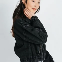 Piper & Scoot The Alondra Zip Up Jacket In Black Denim