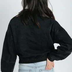 Piper & Scoot The Alondra Zip Up Jacket In Black Denim