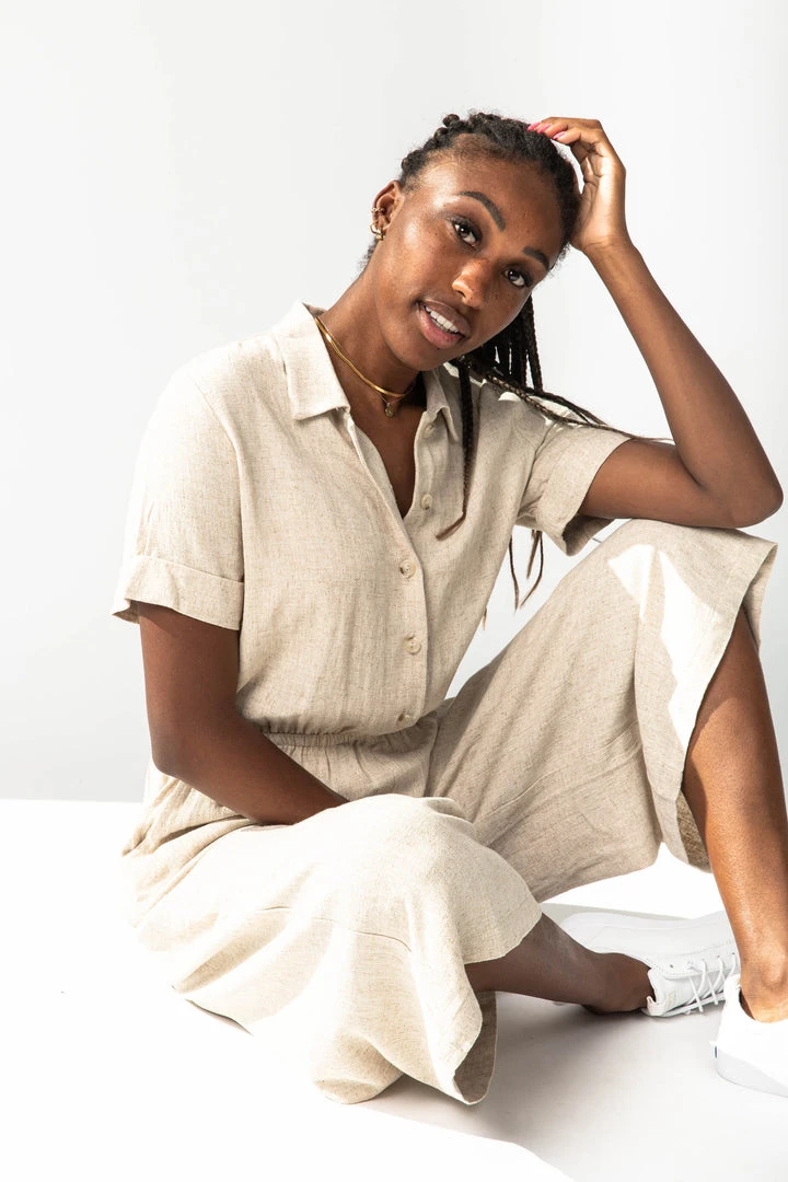 Piper & Scoot The Kaysha Linen Jumpsuit In Natural Bottoms + Jumpsuits