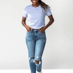 Piper & Scoot The Warner Lettuce Hem Tee In Sky Tops