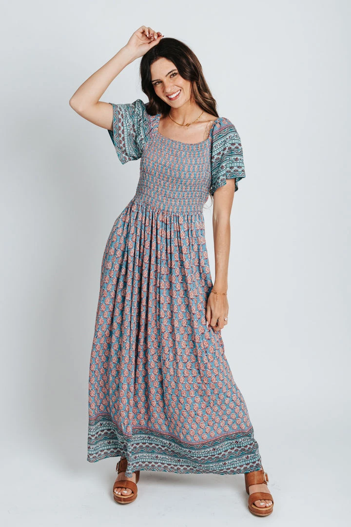 Piper & Scoot: The Cabo Patterned Maxi Dress In Blue