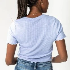 Piper & Scoot The Warner Lettuce Hem Tee In Sky Tops