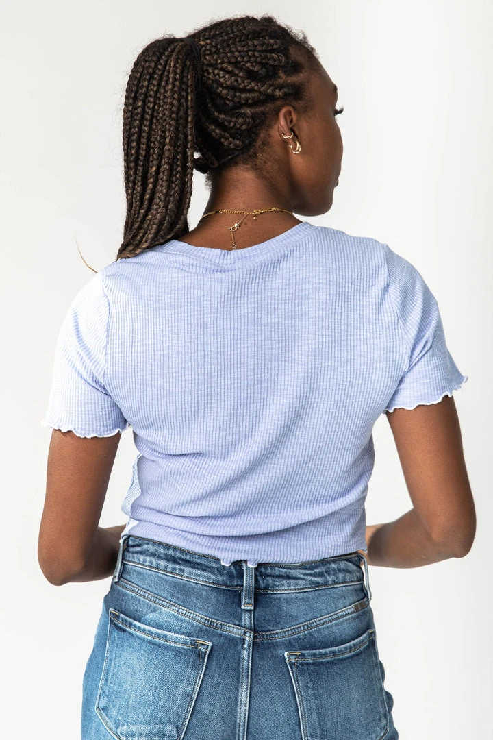 Piper & Scoot The Warner Lettuce Hem Tee In Sky Tops