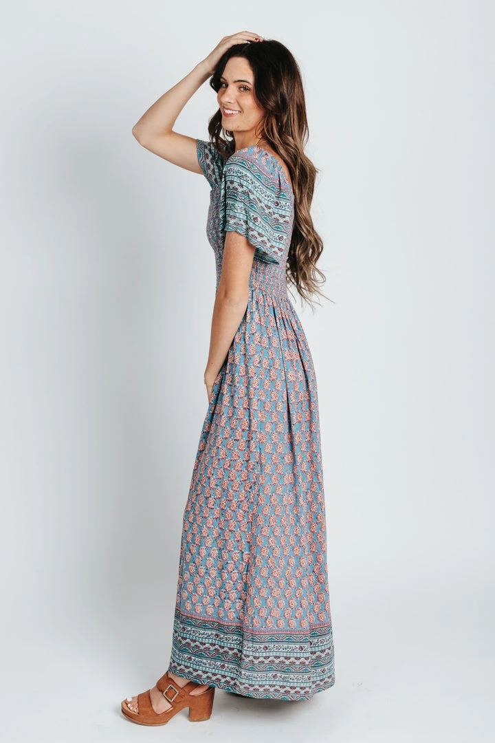 Piper & Scoot: The Cabo Patterned Maxi Dress In Blue