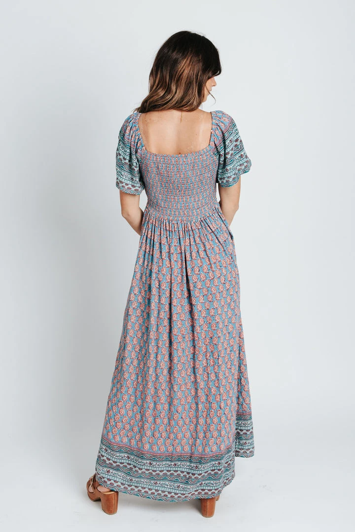 Piper & Scoot: The Cabo Patterned Maxi Dress In Blue