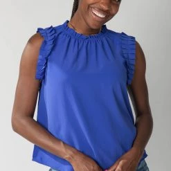 Piper & Scoot The Wilmer Ruffle Sleeve Top In Royal Blue