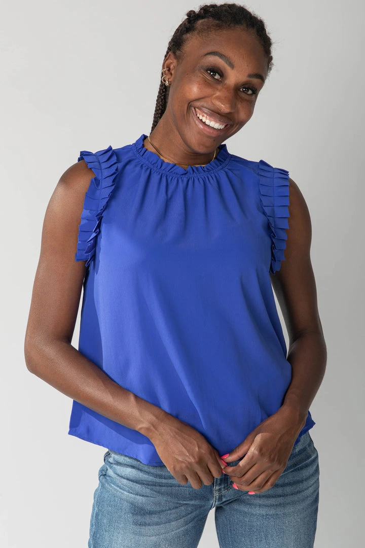 Piper & Scoot The Wilmer Ruffle Sleeve Top In Royal Blue