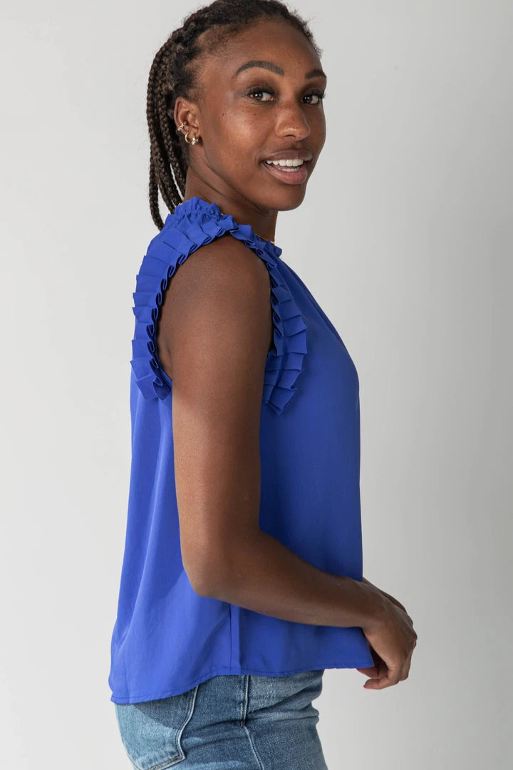 Piper & Scoot The Wilmer Ruffle Sleeve Top In Royal Blue