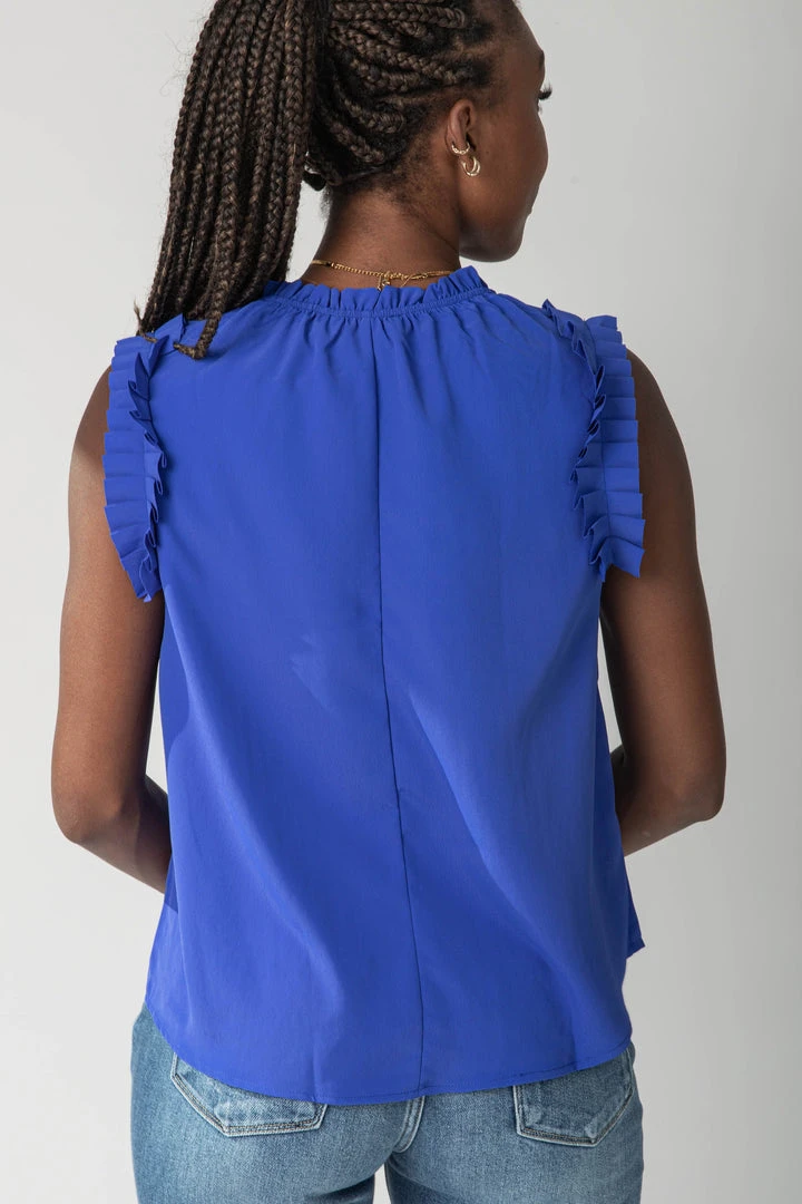 Piper & Scoot The Wilmer Ruffle Sleeve Top In Royal Blue