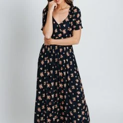 Piper & Scoot: The Elias Floral Maxi Dress In Navy