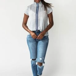 Piper & Scoot The Howie Smocked Detail Blouse In Blue Floral