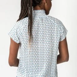 Piper & Scoot The Howie Smocked Detail Blouse In Blue Floral