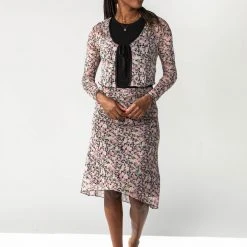 Piper & Scoot The Angelina Floral Tie Layering Blouse In Black