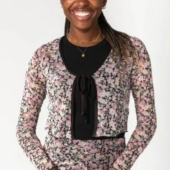 Piper & Scoot The Angelina Floral Tie Layering Blouse In Black