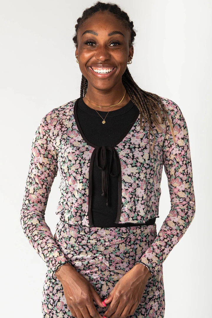 Piper & Scoot The Angelina Floral Tie Layering Blouse In Black