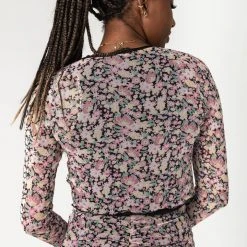 Piper & Scoot The Angelina Floral Tie Layering Blouse In Black