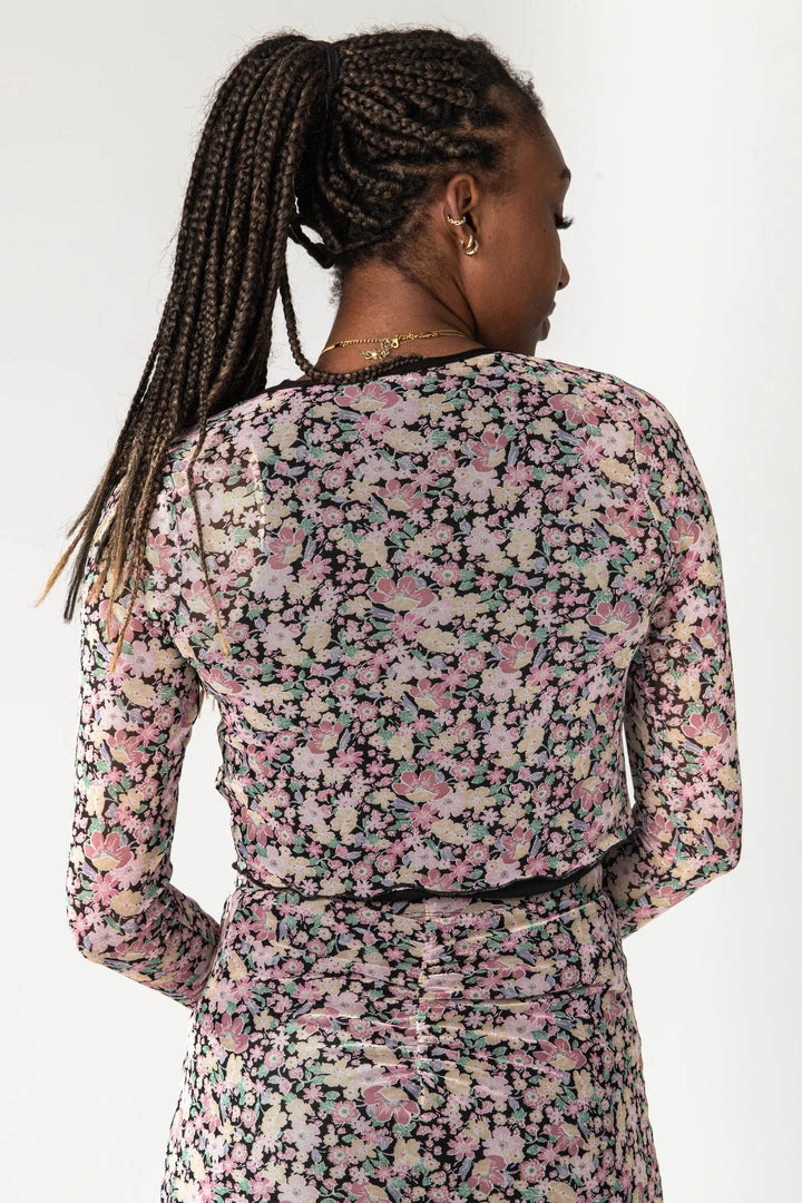 Piper & Scoot The Angelina Floral Tie Layering Blouse In Black