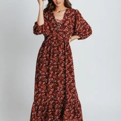 Piper & Scoot The Ontario Cross Tie Dress In Burgundy