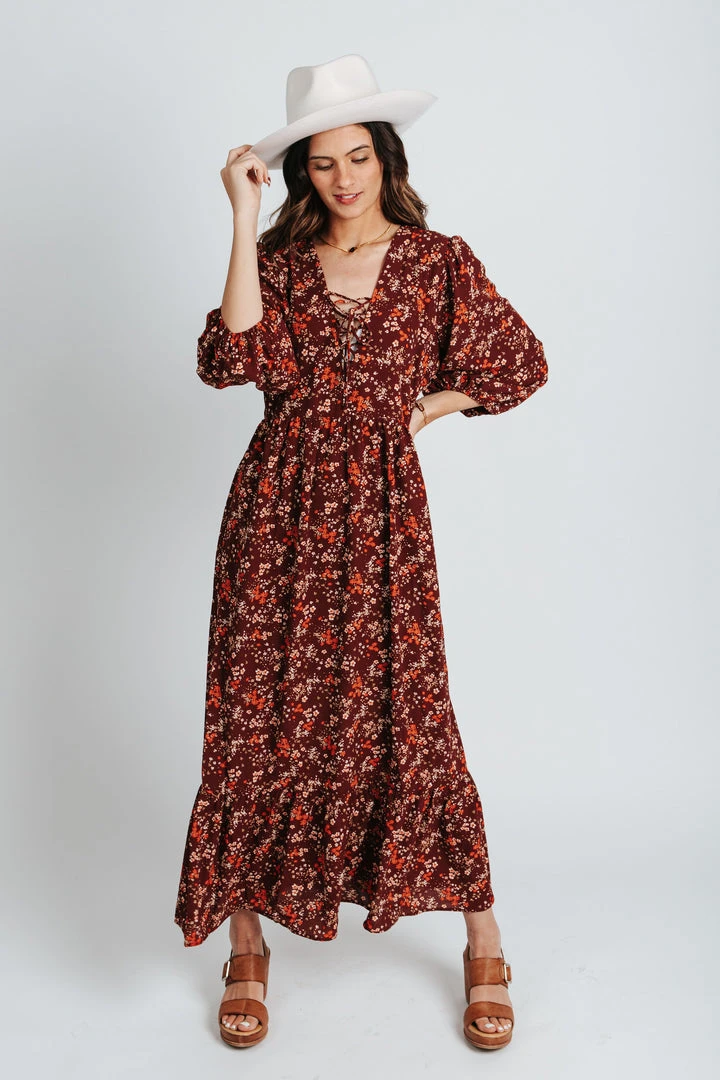 Piper & Scoot The Ontario Cross Tie Dress In Burgundy