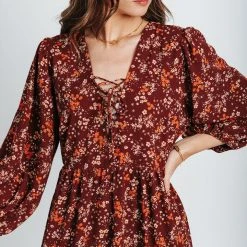 Piper & Scoot The Ontario Cross Tie Dress In Burgundy