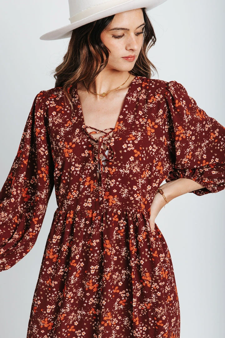 Piper & Scoot The Ontario Cross Tie Dress In Burgundy