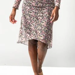 Piper & Scoot The Jolie Ruched Floral Skirt In Black Bottoms + Jumpsuits