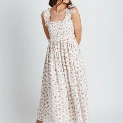 Piper & Scoot The Joan Floral Tank Dress In Off White