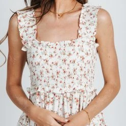 Piper & Scoot The Joan Floral Tank Dress In Off White