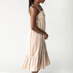 Piper & Scoot The Bonifay Embroidered Tank Dress In Sand
