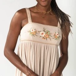 Piper & Scoot The Bonifay Embroidered Tank Dress In Sand
