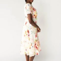 Piper & Scoot The Brom Floral Ruffle Dress In Ivory