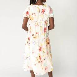 Piper & Scoot The Brom Floral Ruffle Dress In Ivory