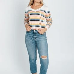 Piper & Scoot The Milne Striped Sweater In Rainbow Tops