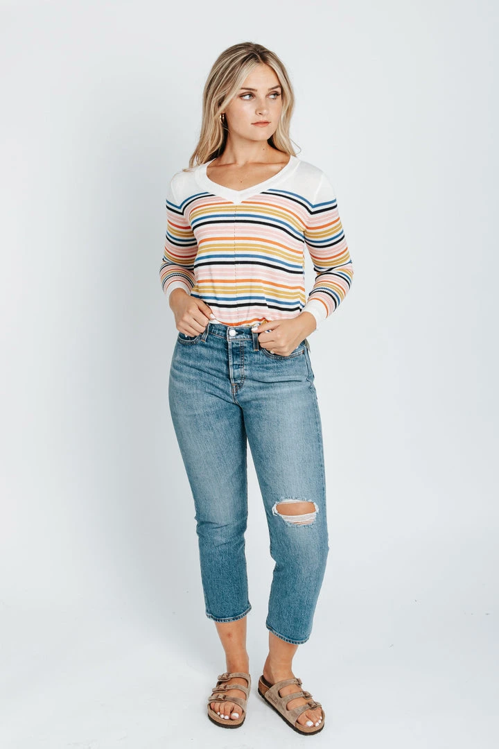 Piper & Scoot The Milne Striped Sweater In Rainbow Tops