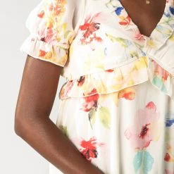 Piper & Scoot The Brom Floral Ruffle Dress In Ivory