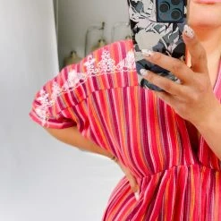 Piper & Scoot The Madelyn Striped Maxi Dress In Crimson Dresses