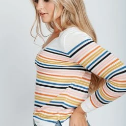 Piper & Scoot The Milne Striped Sweater In Rainbow Tops