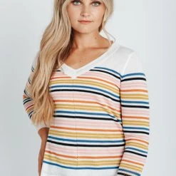 Piper & Scoot The Milne Striped Sweater In Rainbow Tops