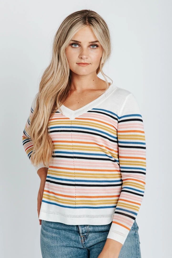 Piper & Scoot The Milne Striped Sweater In Rainbow Tops