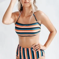 Piper & Scoot SWIM: Kate Spade High Waisted Bikini Bottom In Multi Stripe