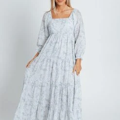 Piper & Scoot: The Brunswick Square Neck Dress In Dusty Blue