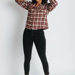 Piper & Scoot Tops The Bates Check Collar Blouse In Burgundy