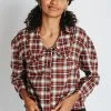Piper & Scoot Tops The Bates Check Collar Blouse In Burgundy