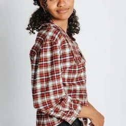 Piper & Scoot Tops The Bates Check Collar Blouse In Burgundy