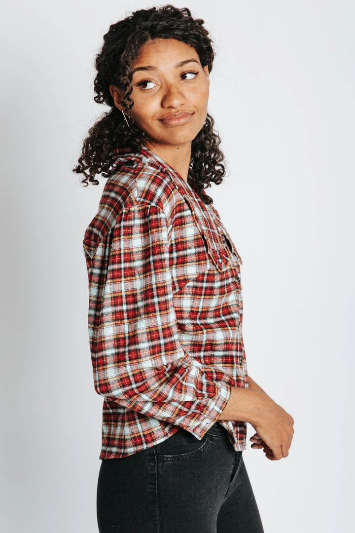 Piper & Scoot Tops The Bates Check Collar Blouse In Burgundy